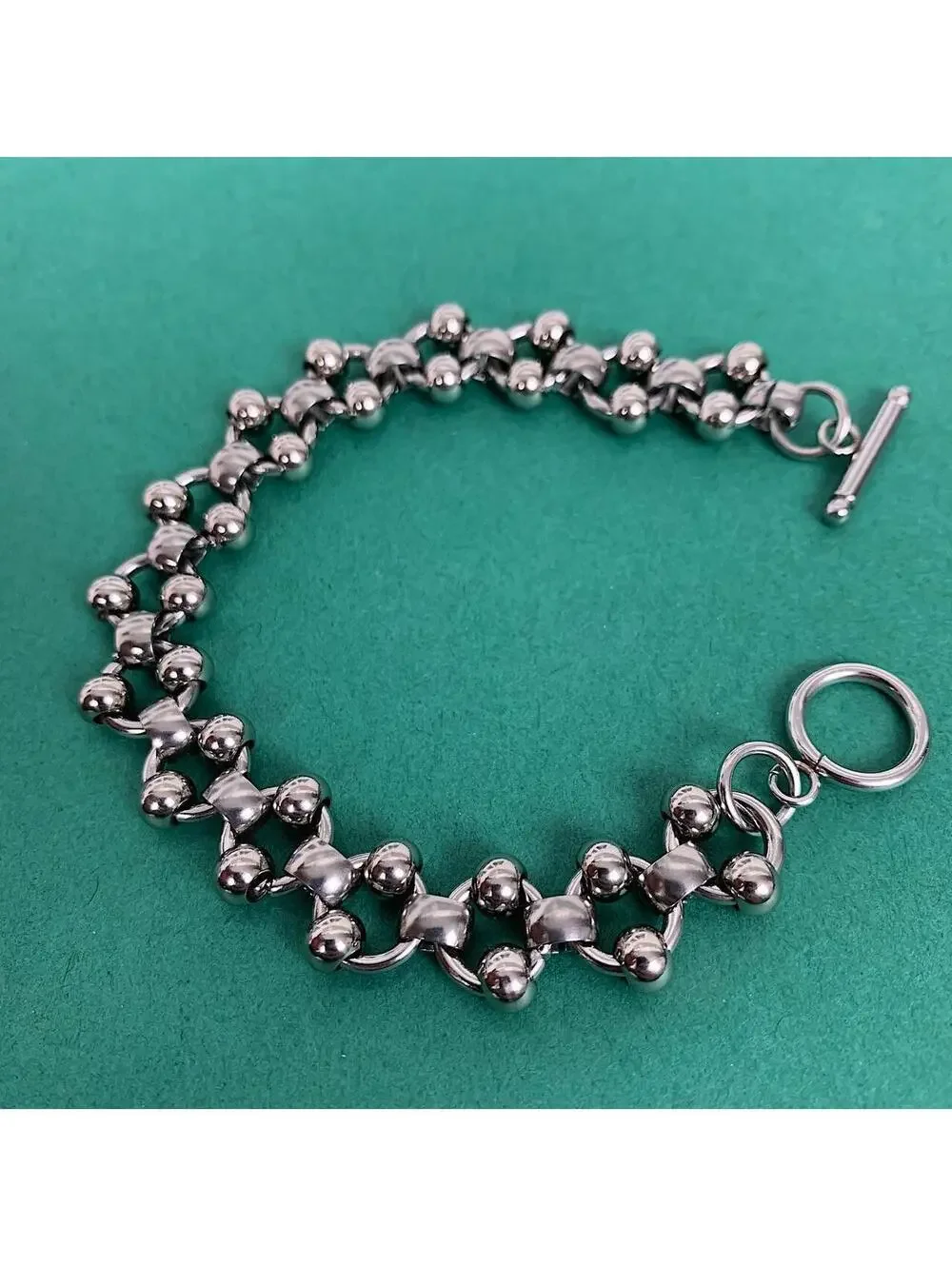 Cyber Y2K style Punk Silver stainless steel ball chain bracelet. Unisex
